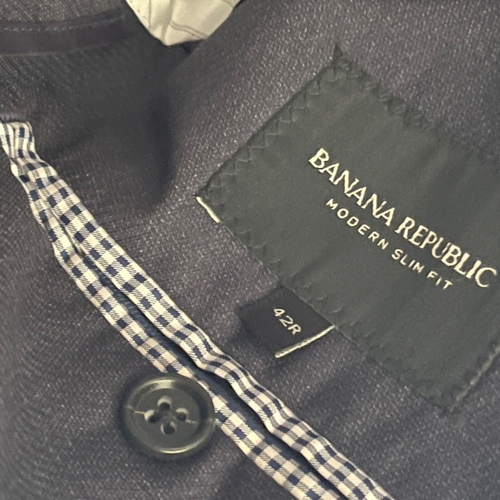 Banana Republic Blazer Mens Wool 42R Navy Blue Modern Slim Fit Italian Fabric - Picture 4 of 12